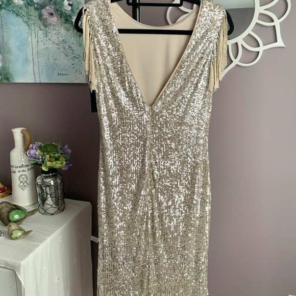 Gorgeous Frank Lyman Sequin dress with fringe Sz M - Picture 7 of 16